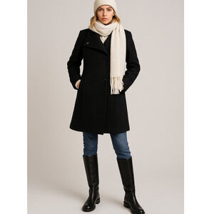 Kenneth Cole 10 Wool Blend $350 Trench Coat Long Jacket Snap Front Black L